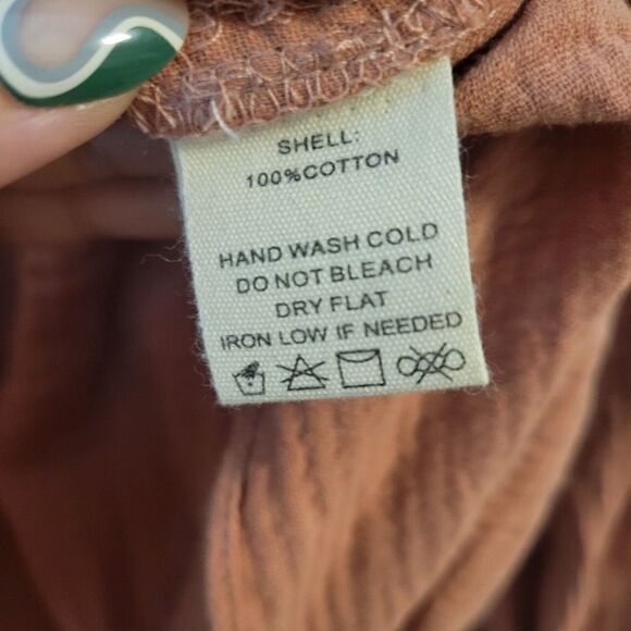 100% Cotton Shirt Button Down Tie Front Long Balloon Sleeve Size Medium - Picture 10 of 11